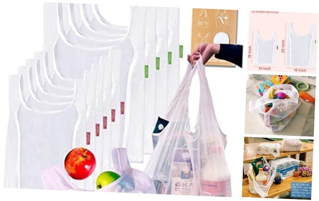 9-Pack Reusable Grocery & Produce Bags - 5 Standard + 4 Large - Dual Use Eco-Friendly Shopping