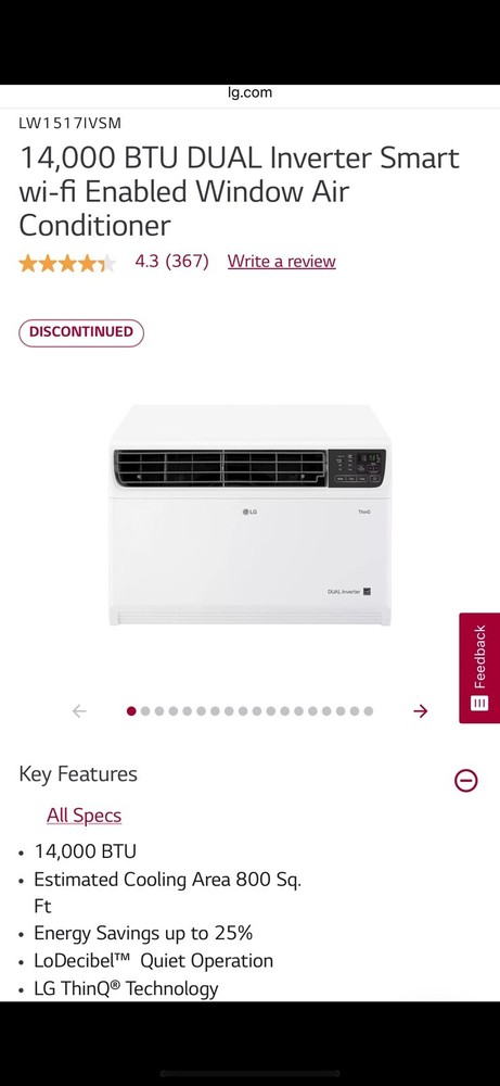 LG WiFi Smart 14,000 BTU Dual Inverter Portable Window Air Conditioner 800sq/Ft