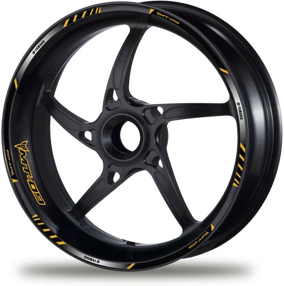 MT-09 Motorcycle Wheel Decals Stickers Set Motorbike Black Rim Stripes MT09 Gold