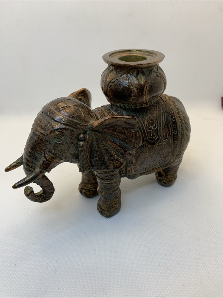 Elephant Candle Holder Beautiful Figurine Bronze Resin 5 in Tall