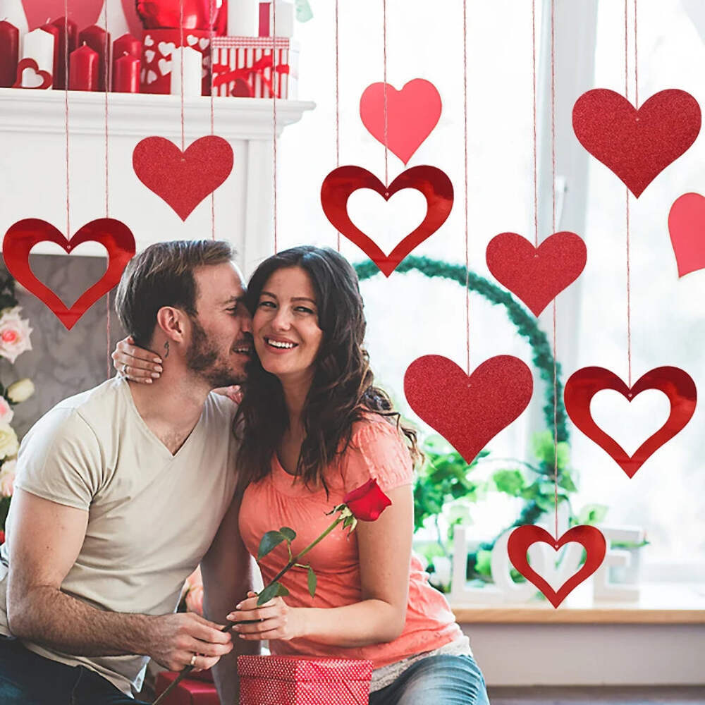 12pcs Red Love Heart Spiral Garland for Valentine's Day Decor