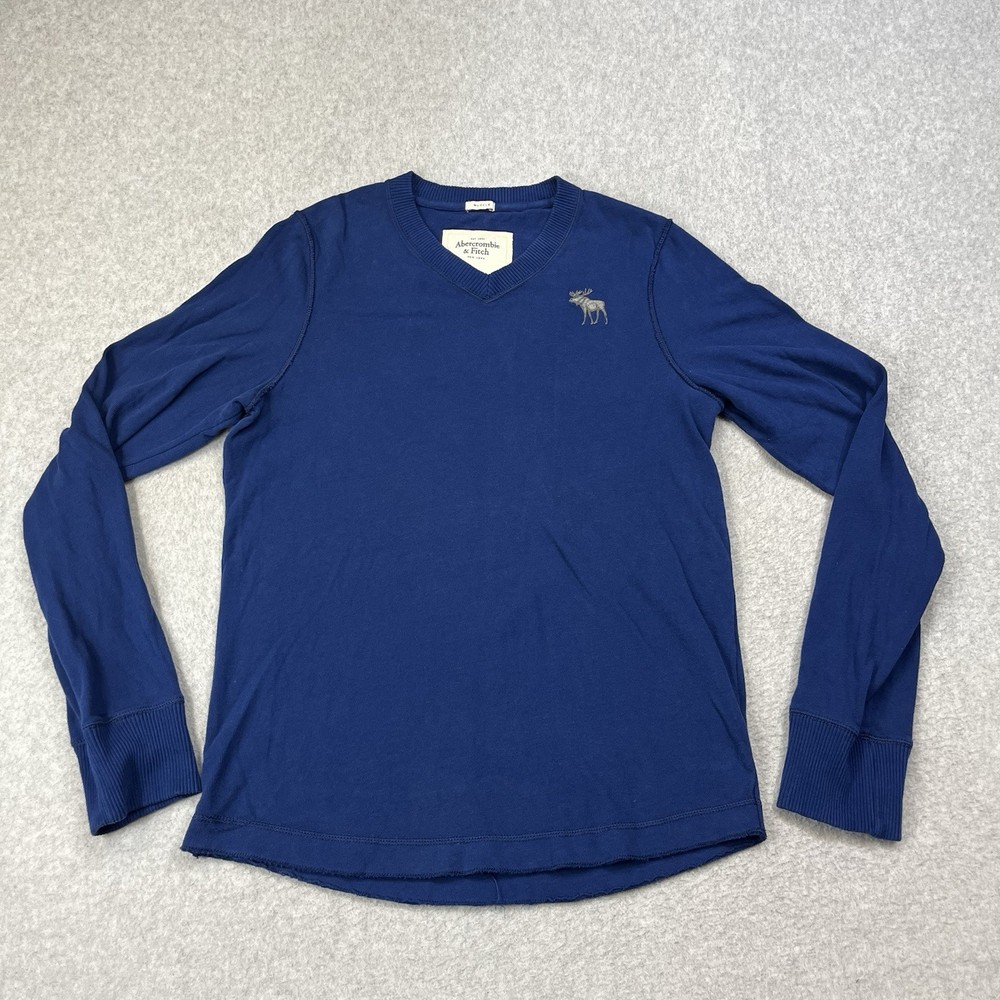 Abercrombie & Fitch Shirt Men Large Blue Long Sleeve Muscle Fit Moose Logo-image