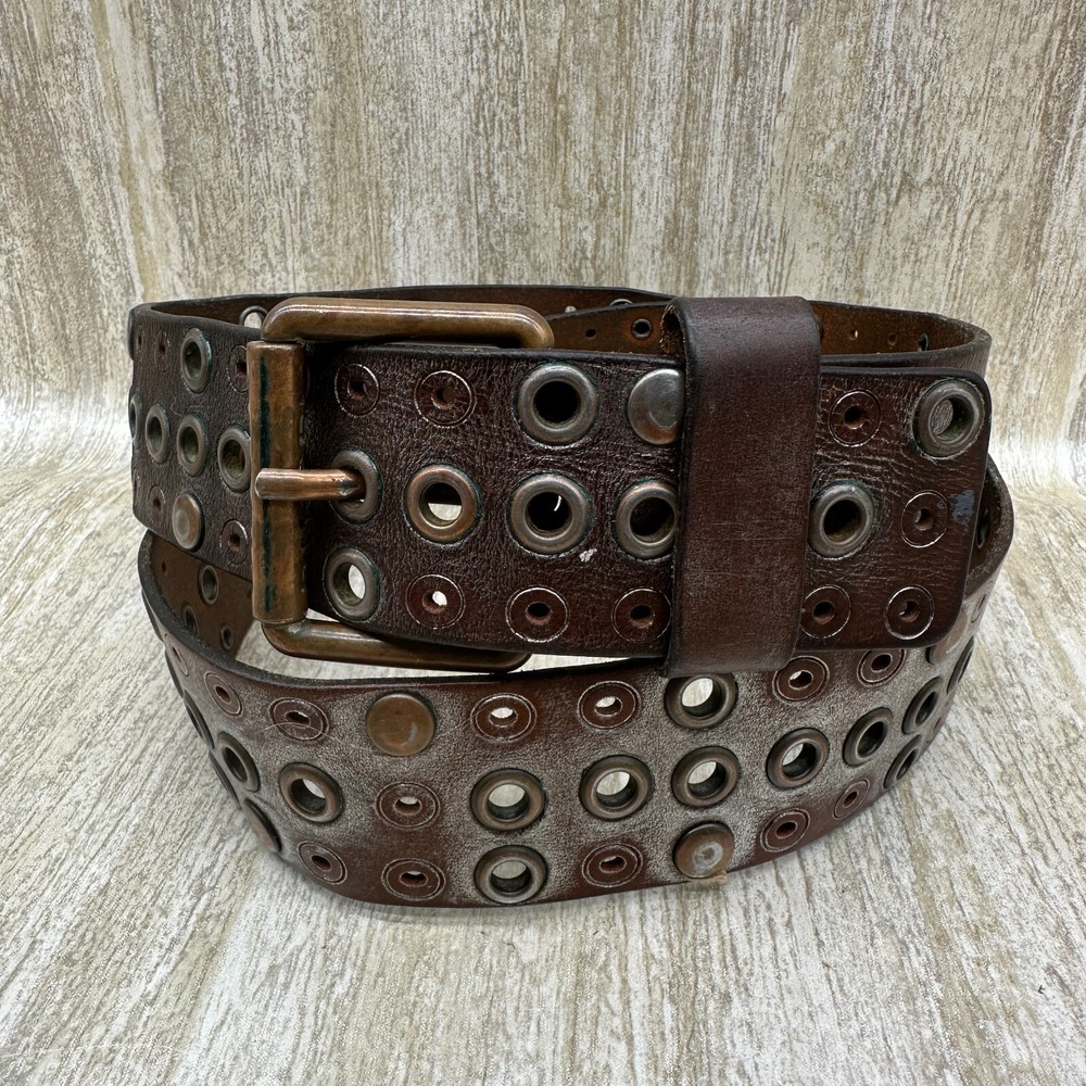 VTG Diesel Leather Belt Mens Grommets Perforated Made In Italy 90cm / 36in