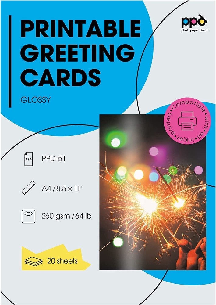 PPD Greeting Card Paper, Printable Greeting Cards for Inkjet Printer, 8.5 x 1...