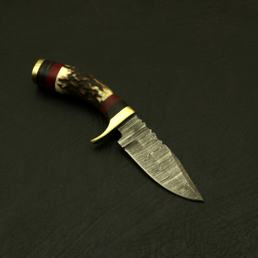 NYKNIVES HANDMADE DAMASCUS CUSTOM STAG/BOLSTER FIXED BLADE HUNTING KNIFE/BRASS