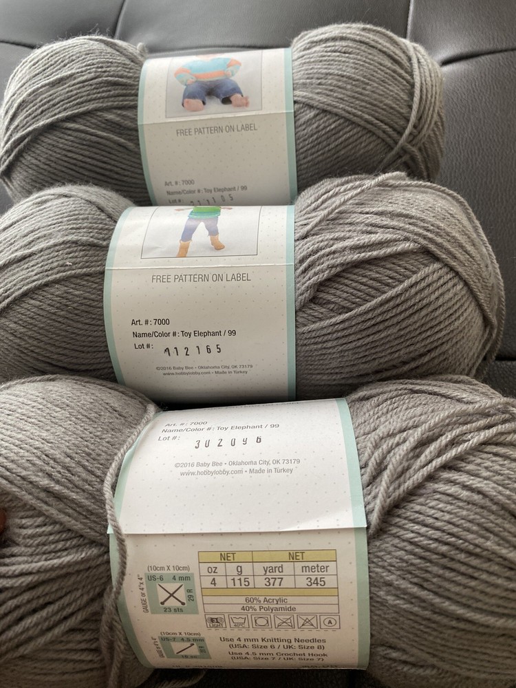 Lote De 3 Bebé Abeja Gris Hilo Dulce Delicia Juguete Elefante-377 Yardas-image