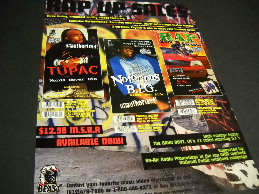 TUPAC Notorious B.I.G. and RAP oiriginal 1997 PROMO POSTER AD mint condition