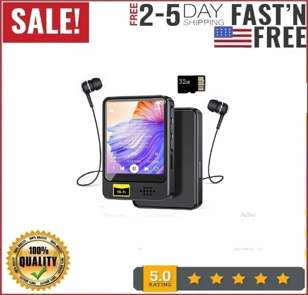 Portable MP3 Music Player, 1.77 Inch Bluetooth5.0 Calendar Alarm Clock Touch Scr