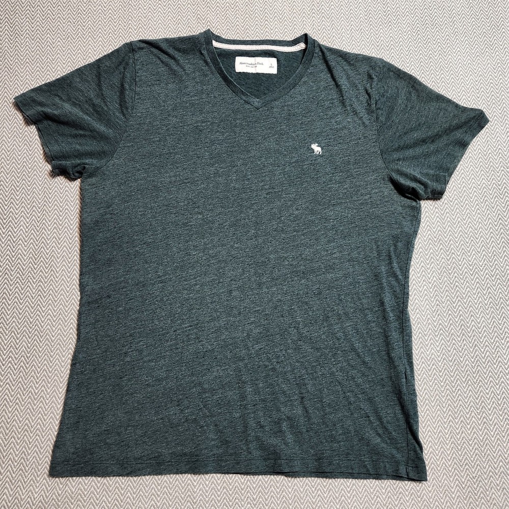 Abercrombie & Fitch Shirt Men Size Large Green V Neck Soft Moose Logo Tee Casual-image