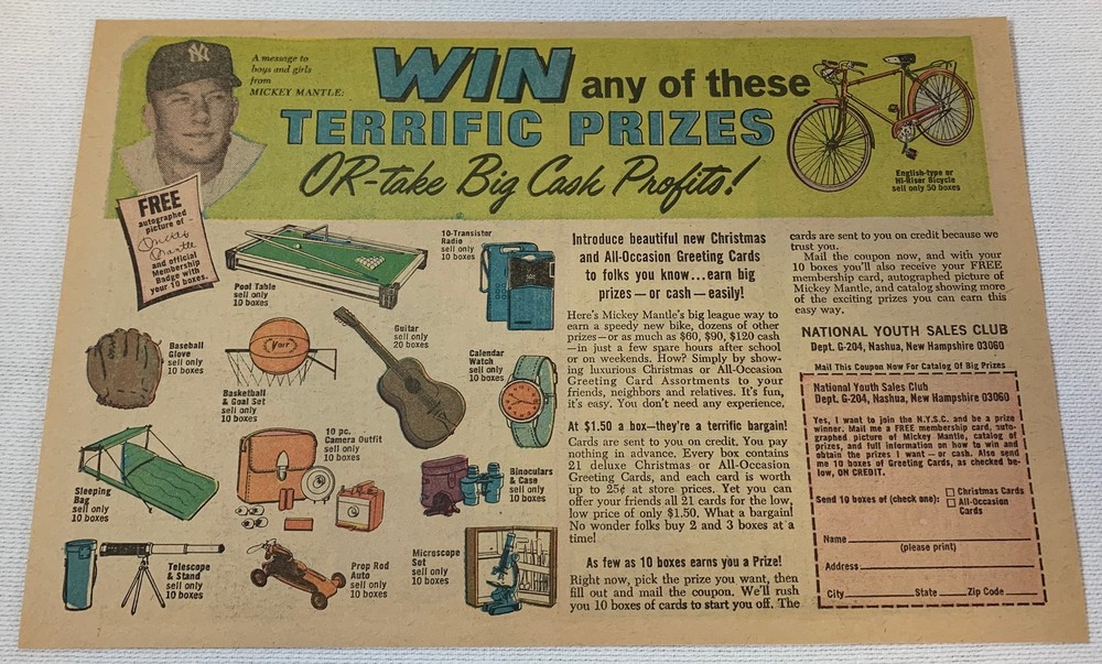 1967 National Youth Sales Club ad ~ MICKEY MANTLE-image