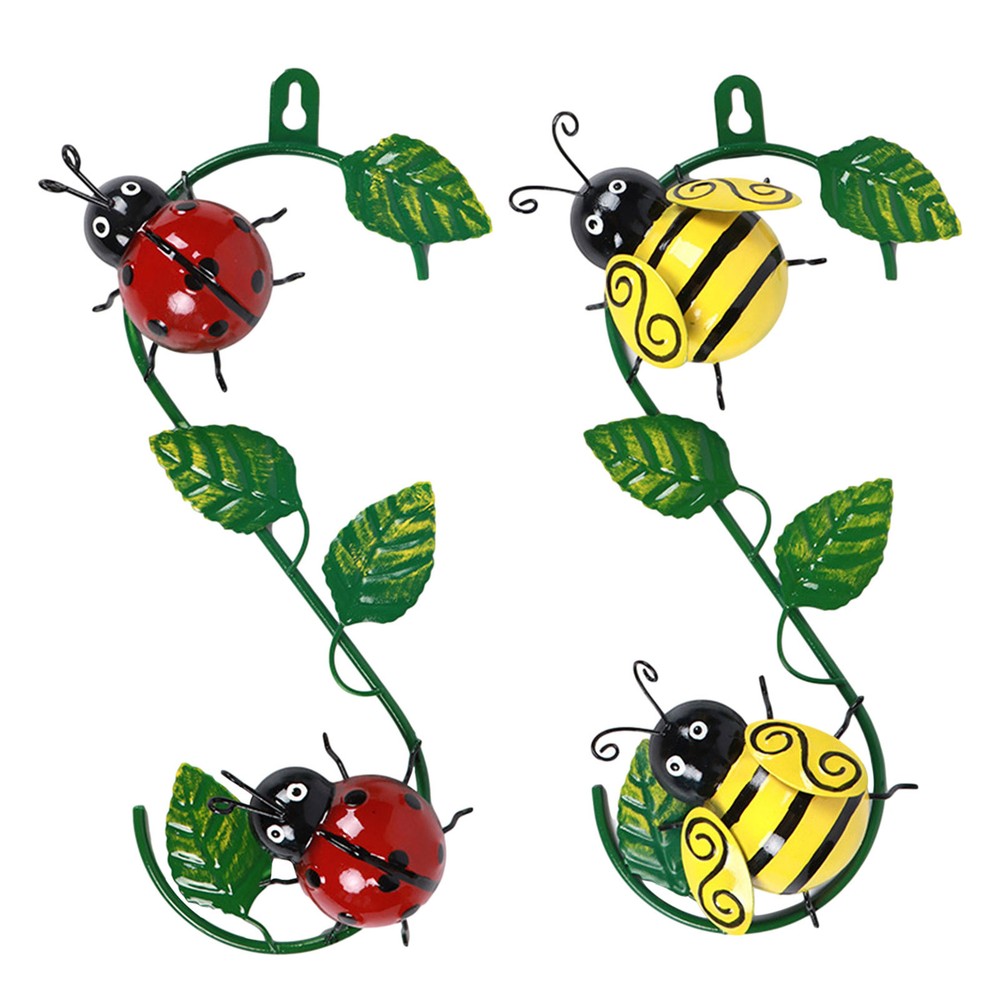 Arte de pared de metal hoja enredadera esculturas 3D abejas/damas decoración de pared colgante al aire libre-image