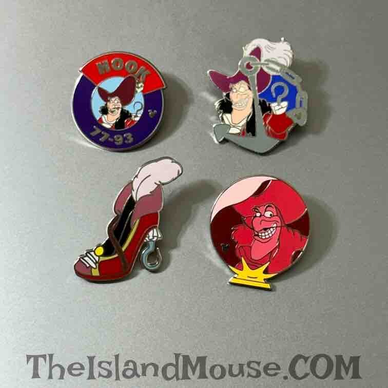 Authentic Disney DLR Captain Hook Villains Cast & Booster 4 Pin Set (N6:44555)