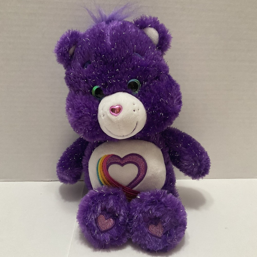 Blue Eyed Purple Sparkling Rainbow HEART 2017 Care Bear Plush Toy. Pre- Owned.