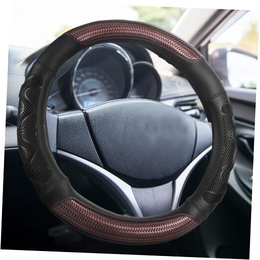 Black Leather Steering Wheel Cover for Semi-Trucks 17.5-18 Inch Comfy Grip