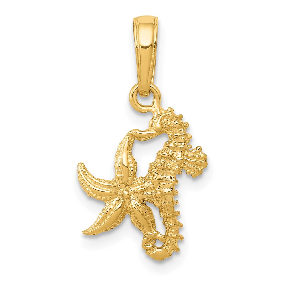 14k Solid Gold Seahorse & Starfish Pendant 0.88g 19x11.5mm