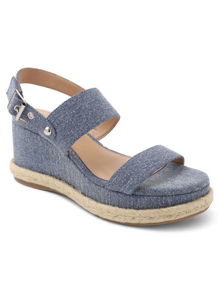BCBGENERATION Womens Blue Jute Trim Allia Open Toe Wedge Sling Back Sandals 10