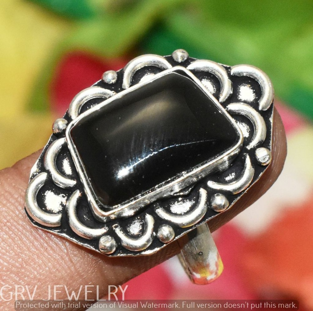 Black Onyx Gemstone Ring Handmade Jewelry Us Size 8.5