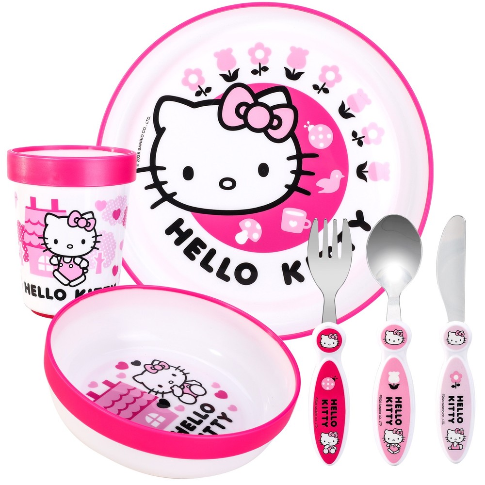 Hello Kitty Kids 6 Piece Dinnerware Cutlery Set Plate/Bowl/Cup/Knife/Fork/Spoon