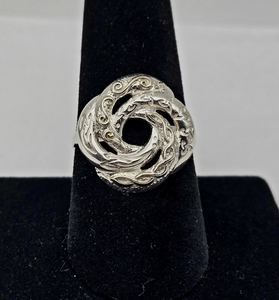 VTG JMH Sterling Silver Ireland Ring Round Paisley Celtic Knot Swirl Sz 8 - 4.4g