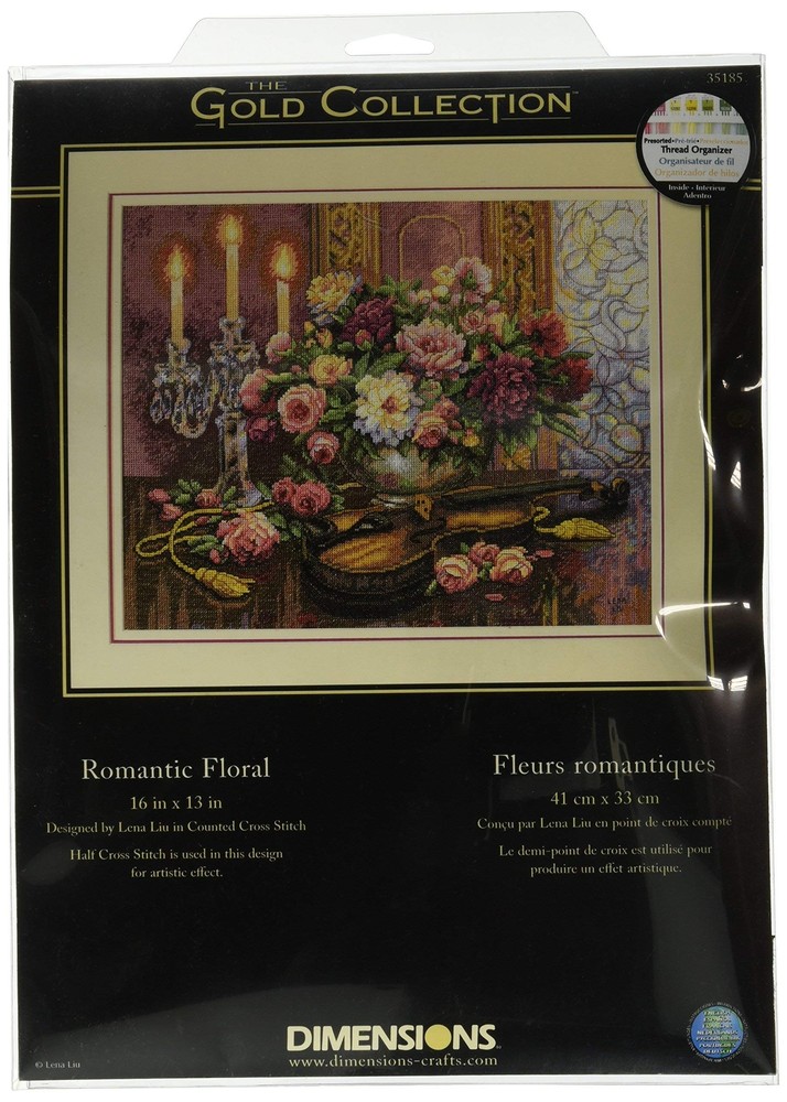 Gold Collection Counted Cross Stitch Kit, Romantic Floral, 14 Count Beige Aid...