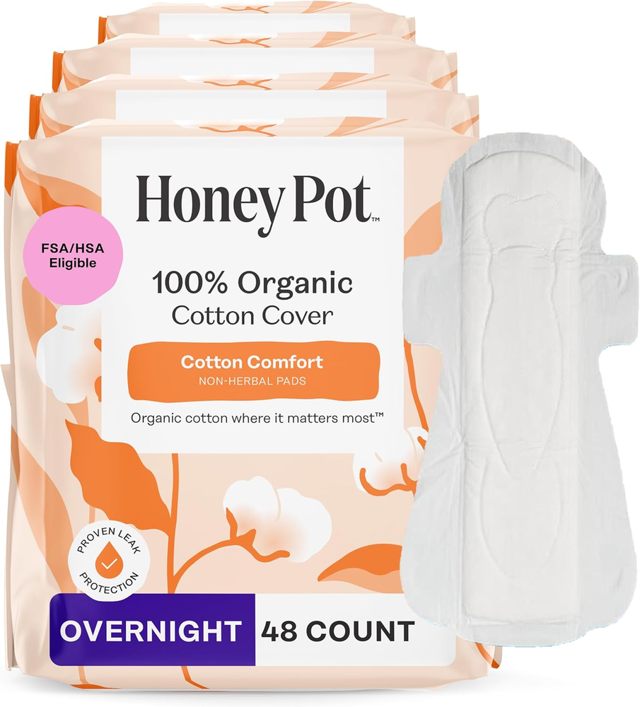 48Ct - Sanitary Pads for Women - Non-Herbal Overnight W/Wings - Organic Cotton C