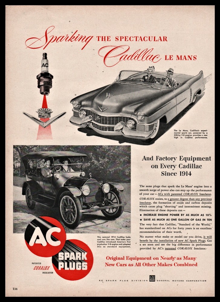 1953 CADILLAC Le Mans Convertible Experimental Concept Car AC Spark Plugs AD