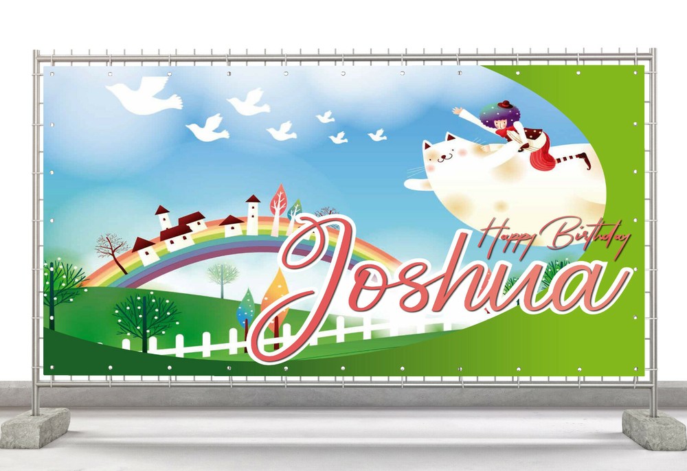 Sunny Fun Rainbow Cartoon Custom Happy Birthday Banner Personalized Poster M473