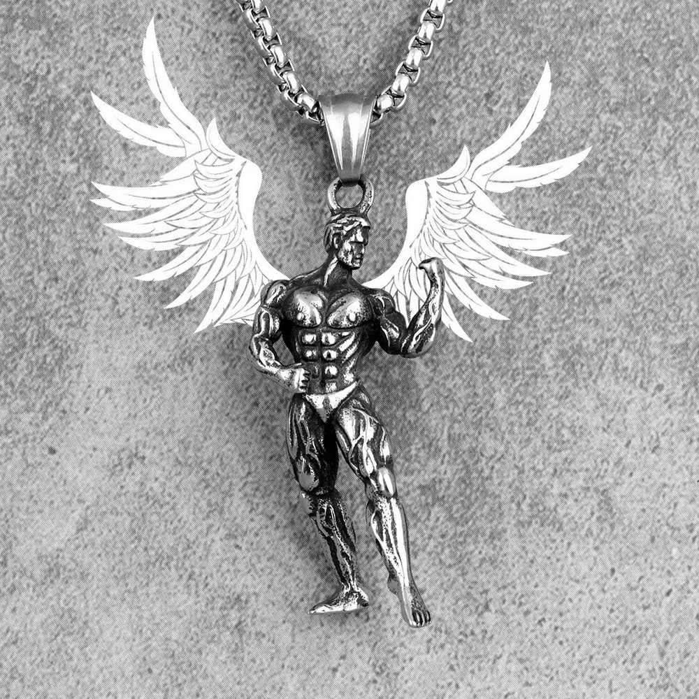 Men's Gym Long Chain Pendant Necklace for Fitness Bodybuilding Punk Style