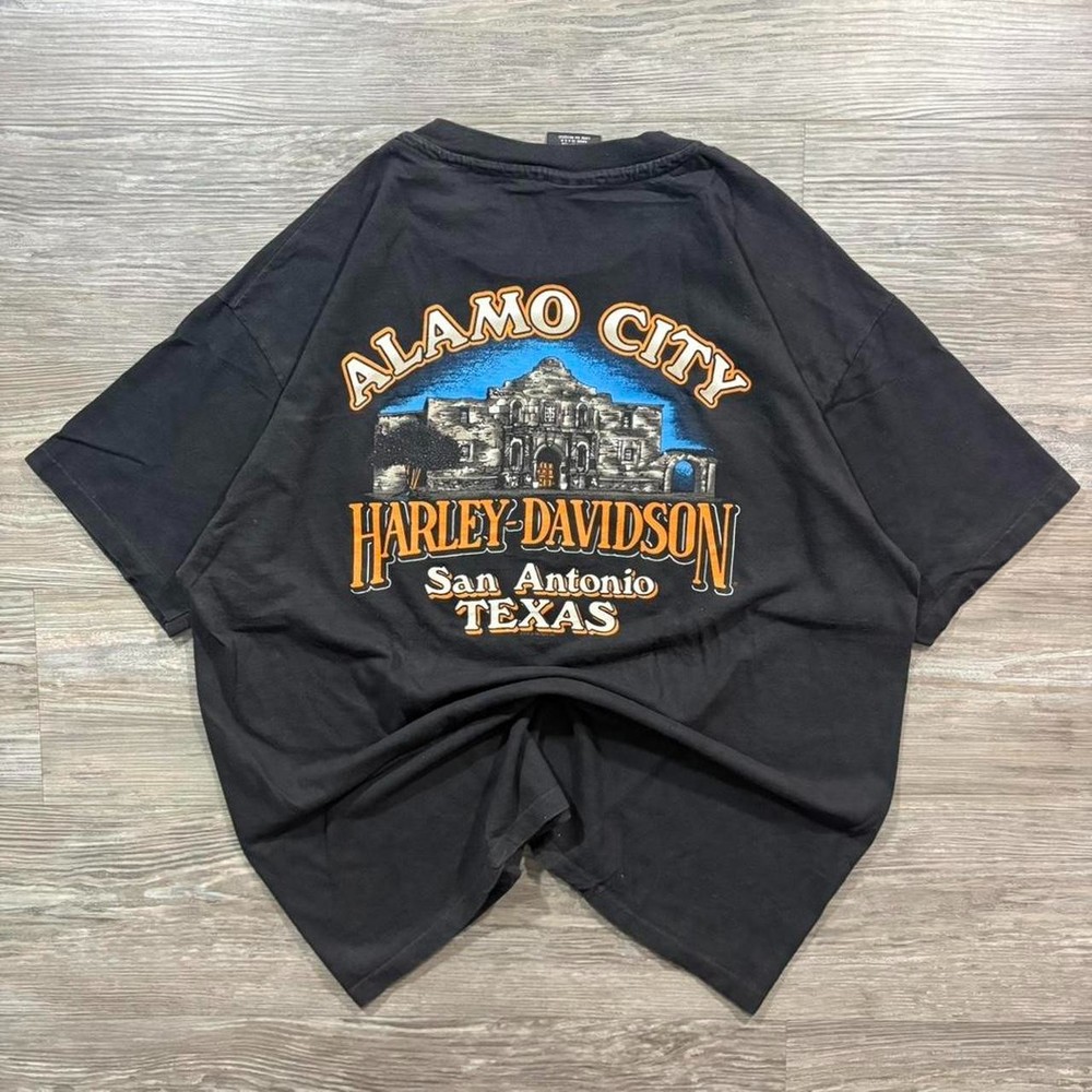 Vintage 90s Single Stitch Black Harley Davidson Alamo City Texas Graphic Tee XL