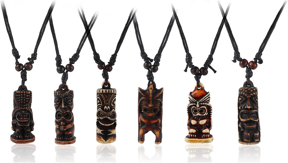 Hawaiian Tiki Resin Protection Amulet Lucky Pendant Necklace (6 Pack)