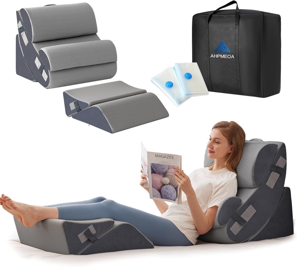 6PCS Memory Foam Bed Wedge Pillow Set for Post-Surgery Support & Comfort