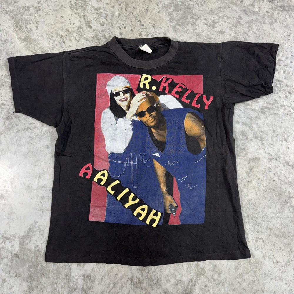 Vintage R Kelly Aaliyah Shirt Mens Large Black Hip Hop Band Tee Rap 90s-image