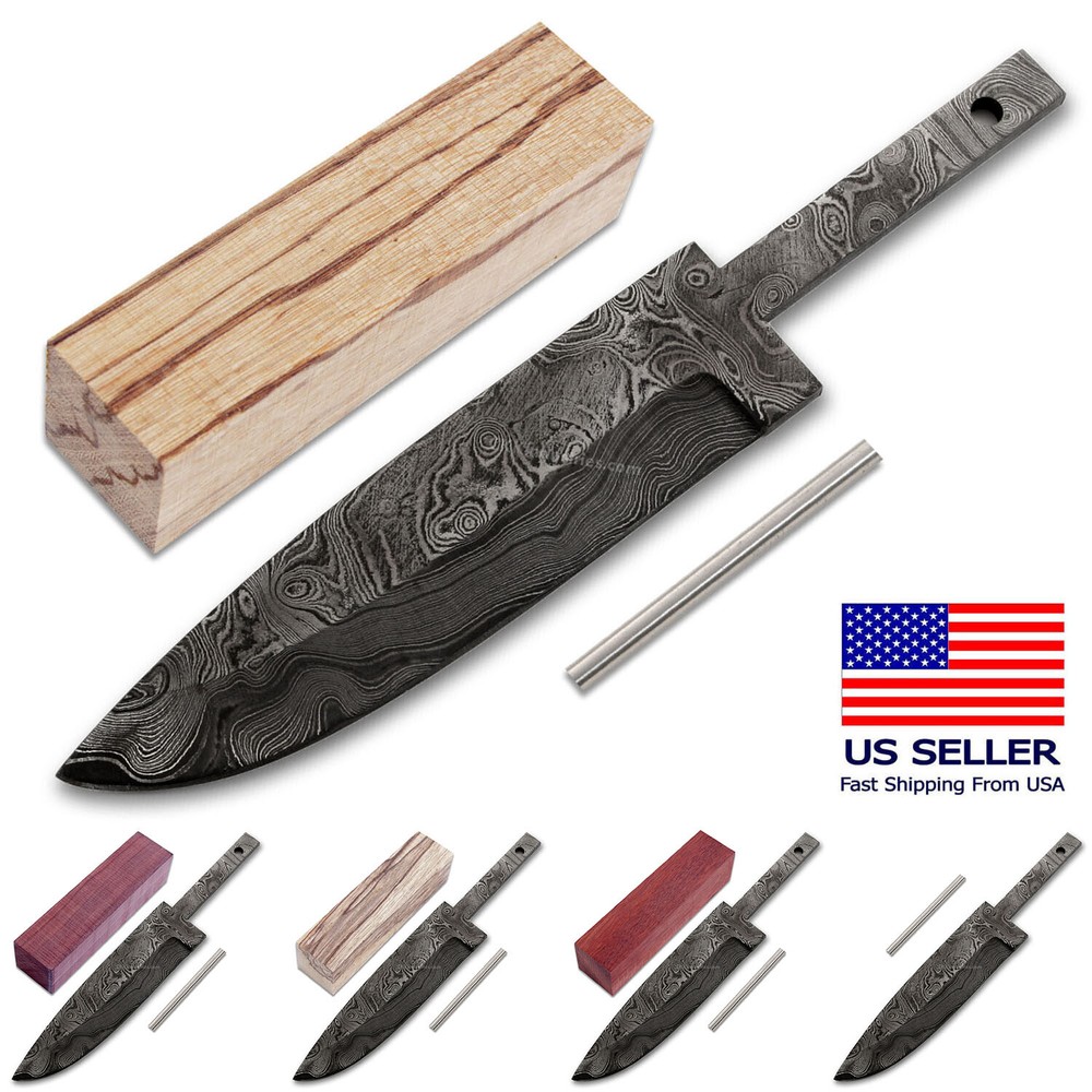 Damascus Steel Knife Making Kit with 4 Handle Options - DIY Panther Blade Kit