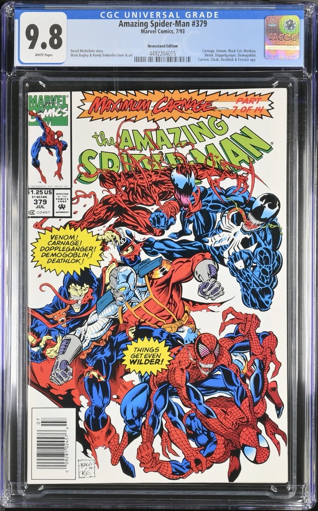 Amazing Spider-Man #379 Newsstand CGC 9.8 Carnage Venom Black Cat Mark Bagley
