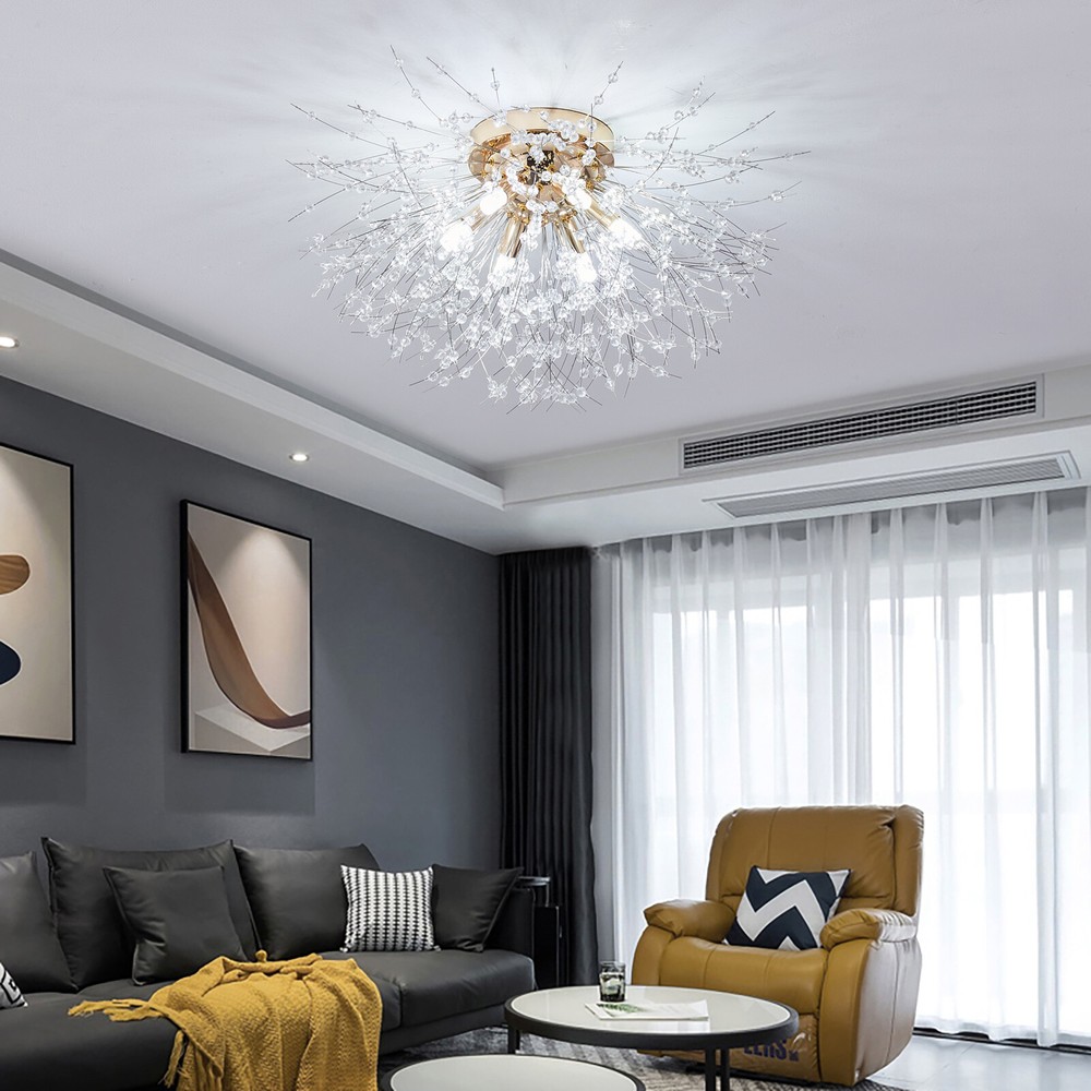 Pendant Light Led Chandelier Flush Mount Dandelion Crystal Ceiling Lamp 110-120V