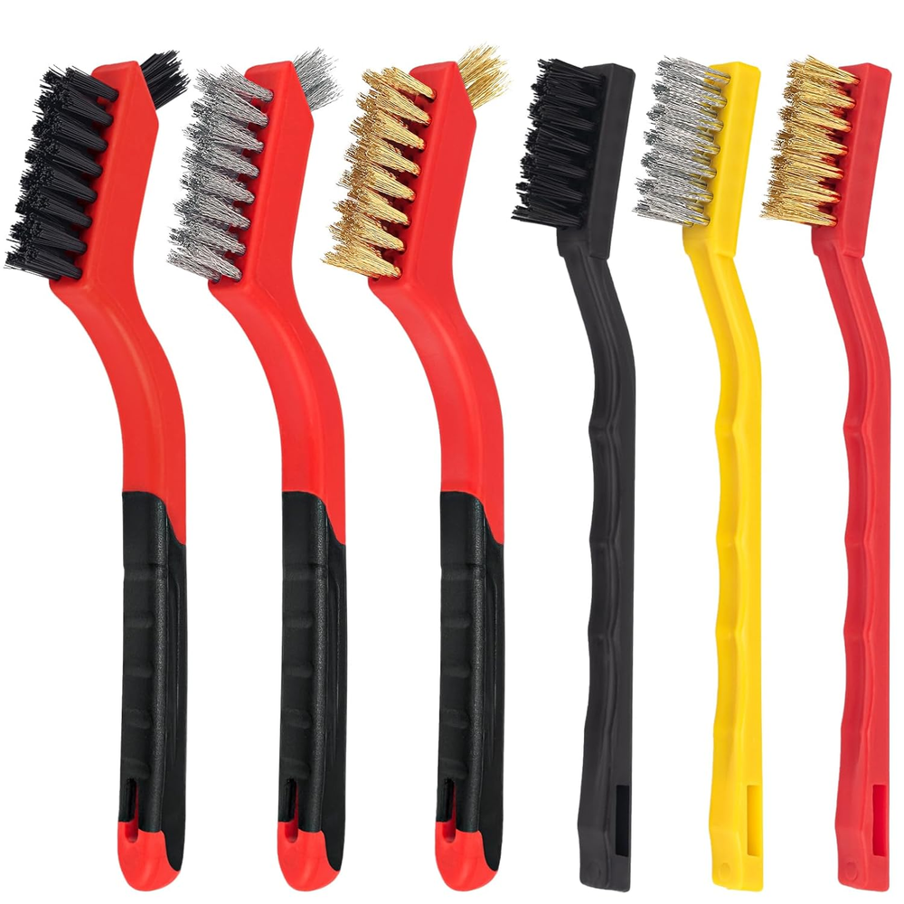 6Pcs Small Wire Brush Set - Stainless Steel, Brass & Nylon Bristles