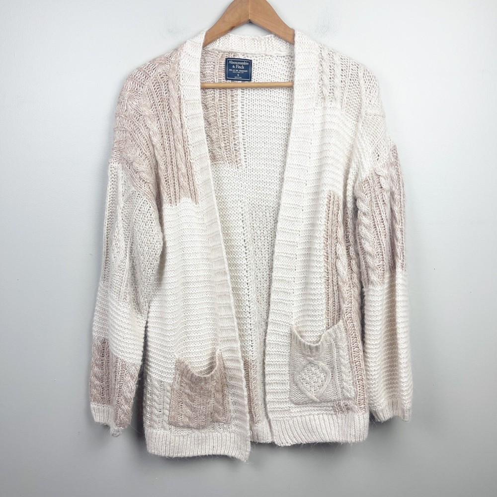 Abercrombie & Fitch Cable Knit Patchwork open cardigan sweater