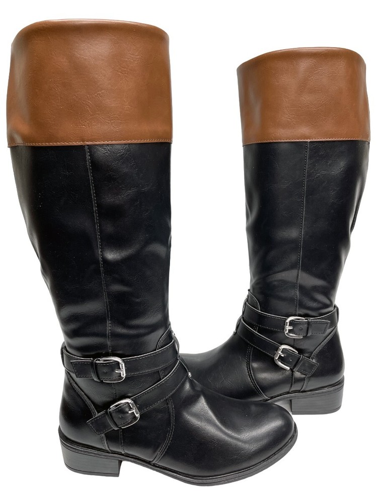 Arizona Denver Black Brown Faux Leather Memory Foam Tall Boots Women's 7.5 M NEW