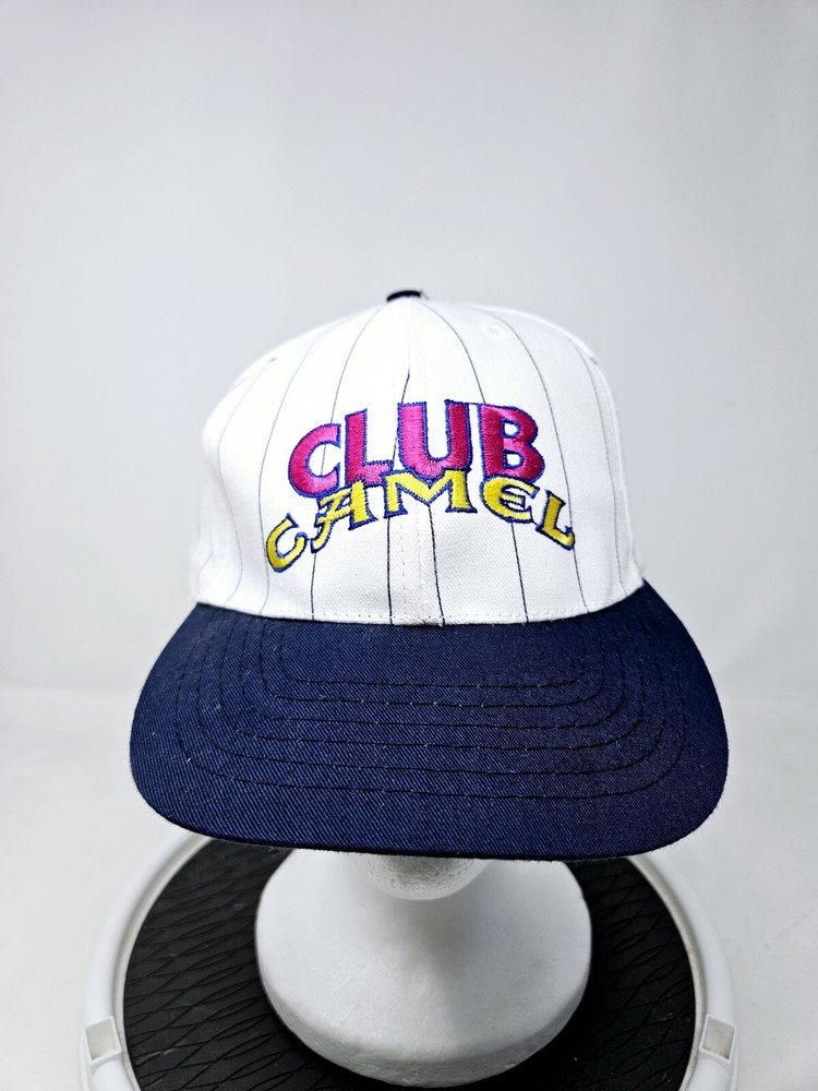 Vintage Club Member Camel Tobacco Striped Snapback Hat Embroidered Green Bill
