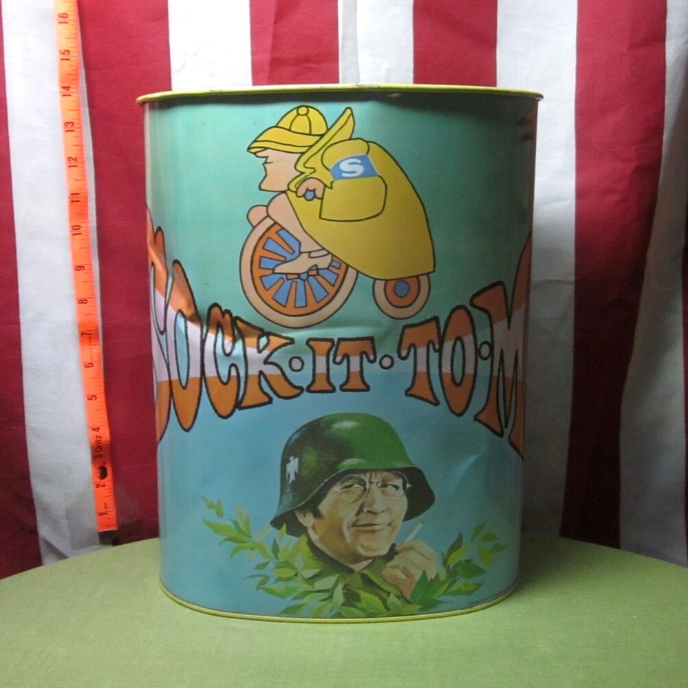 Vintage 1968 Rowan & Martin Laugh-In Metal Wastebasket Featuring Goldie Hawn Ruth Buzzi