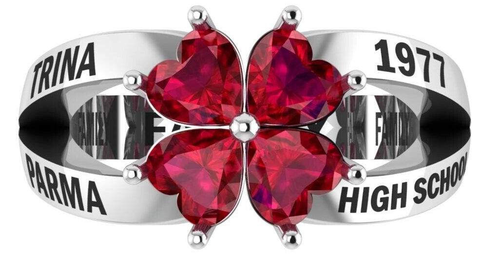 Heart Shape Birthstone Customized College & Class Unique Flower Ring 925 Silver