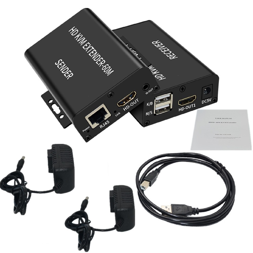 60M HDMI KVM USB-A Keyboard Ethernet Extender with RJ45 LAN Extension