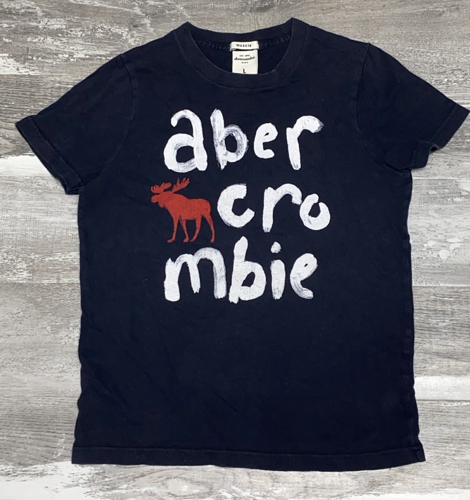 Abercrombie Kids Muscle Fit Blue T Shirt Moose Boys Size Large-image
