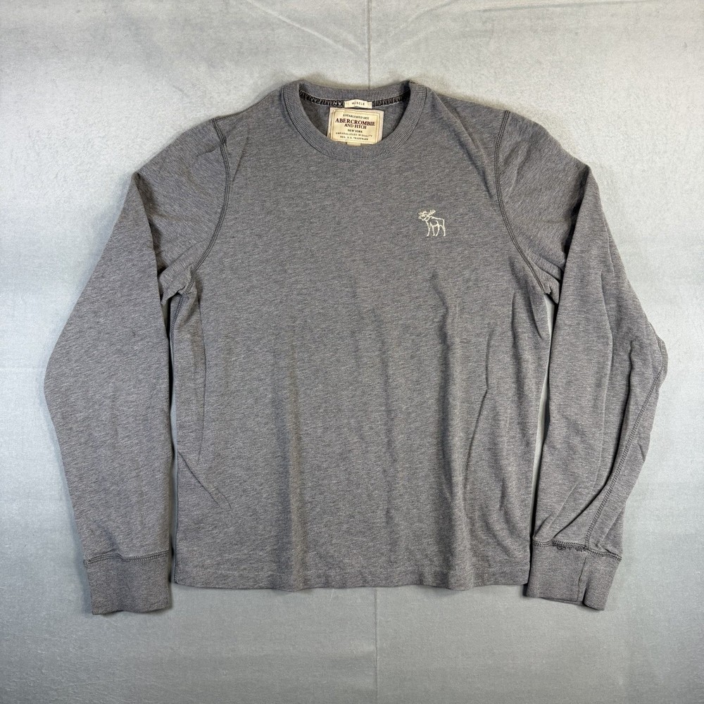 VTG Y2K Abercrombie & Fitch Muscle Long Sleeve Shirt Mens Large Gray Moose Logo-image