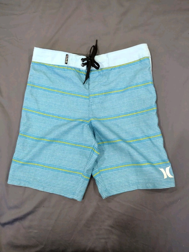 Hurley Boys 10/25 Blue Yellow Stripe Surf Board Shorts Beach Summer Swim NEW