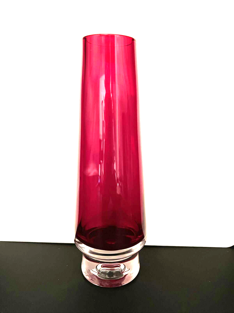Vintage Midcentury Reijmyre Sweden Ruby Red Glass Vase 8.5 inches Tall