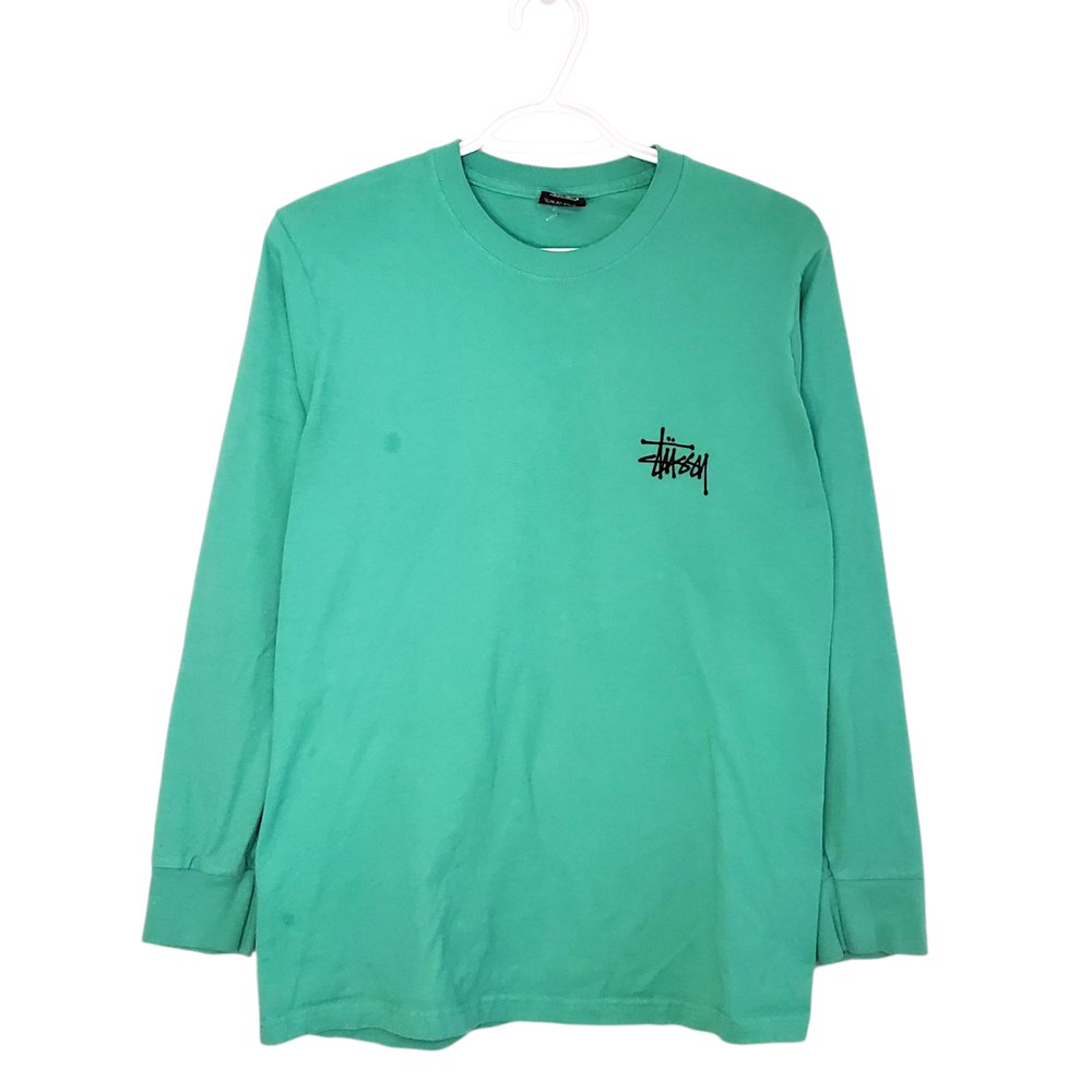 Stussy Spellout Green Long Sleeve Shirt Size S