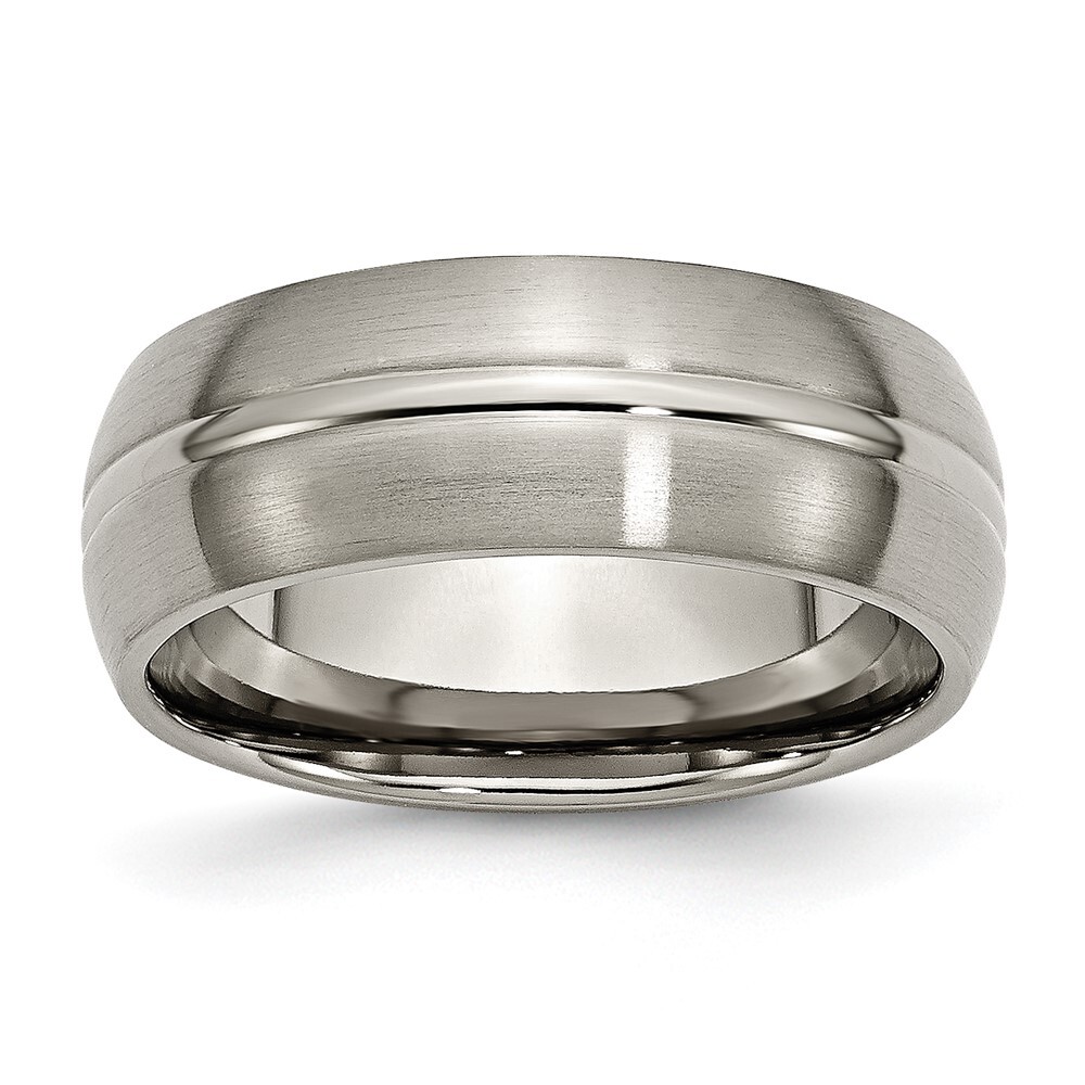 Titanium Brushed Center 8mm Grooved Band Ring Size 9 for Men 4.19gm