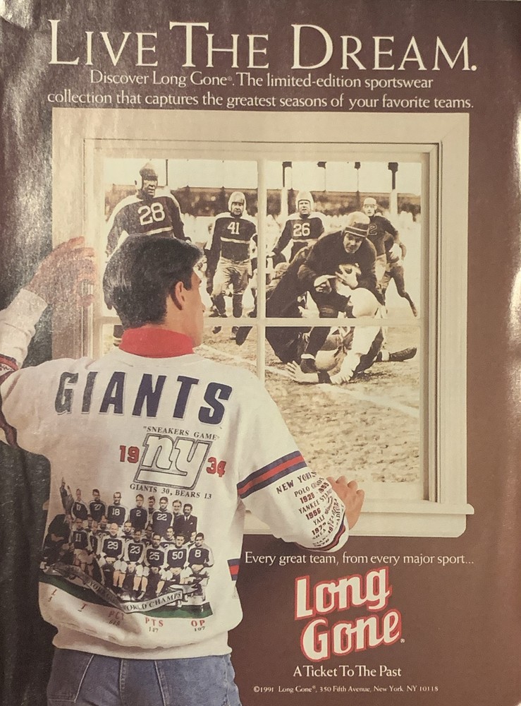 1991 Long Gone Sportswear PRINT AD New York Giants Fan Live The Dream VTG 1990s