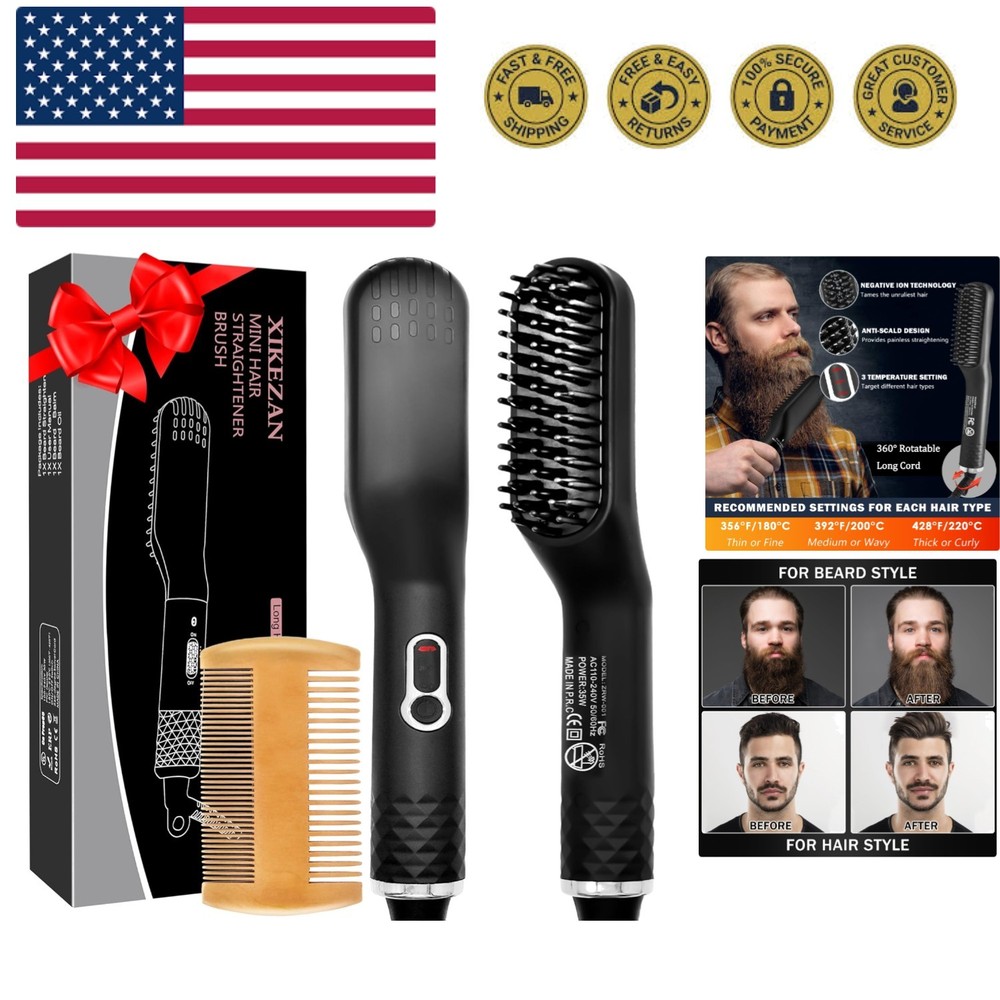 Beard Straightener for Men, Heated Beard Brush w/Anti-Scald Feature,Beard Str...